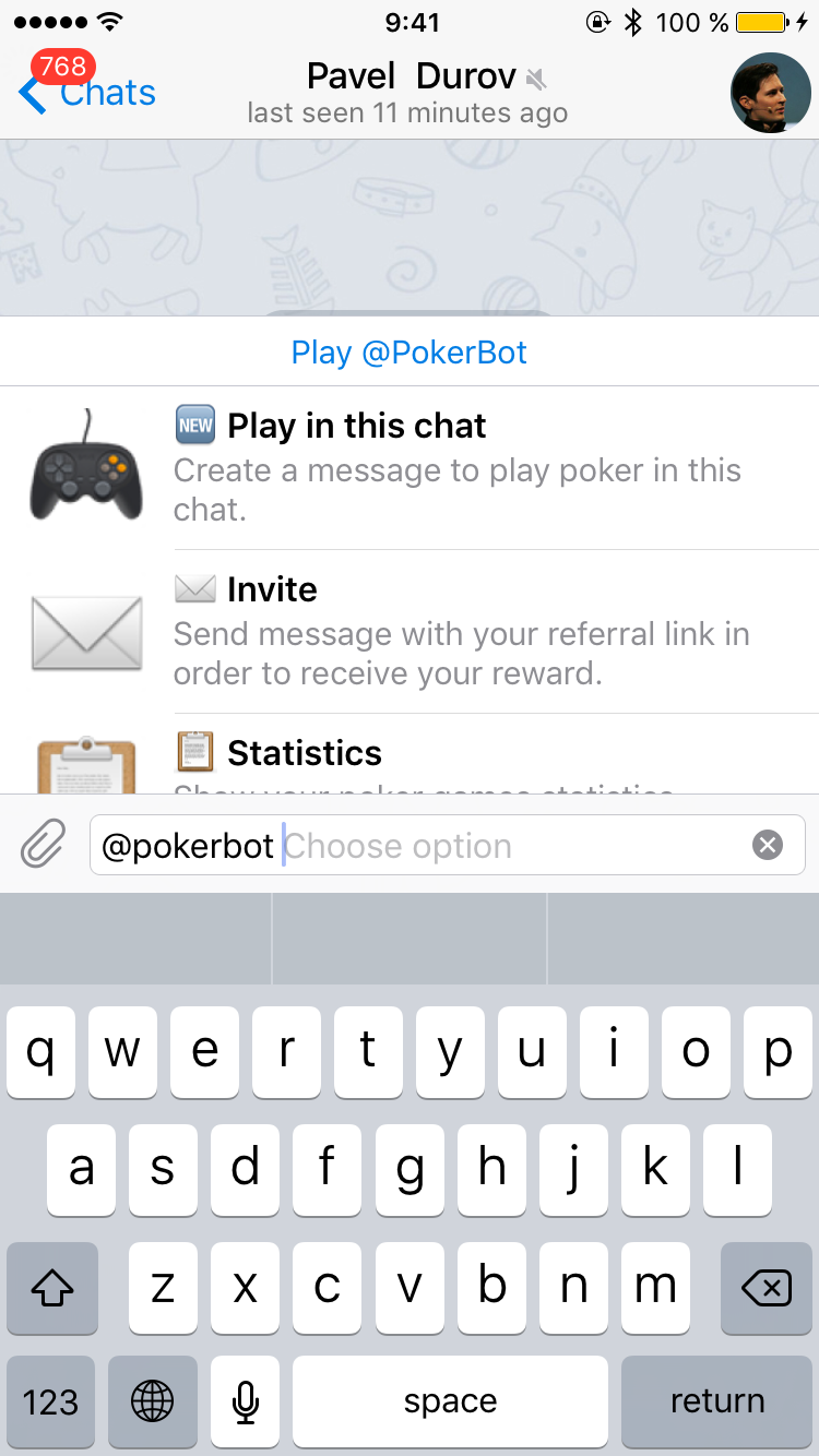 Start an inline poker table in any chat